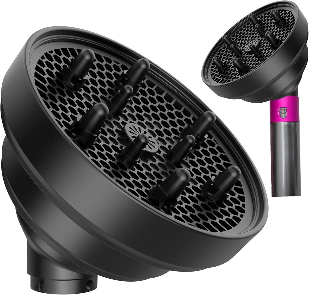 KingKam Upgraded Diffuser Attachment for Dyson Airwrap Styler, Collapsible Travel Hair Diffuser Attachments for Airwrap, Converts for Dyson Air wrap to Hair Dryer, Foldable and Portable - Black
