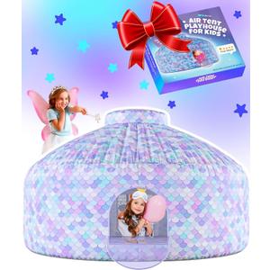 Skywin Mermaid Magic Fort Air Tent for Kids with Door (77 x 50) Builds in 30 Seconds, Toddler Tents Indoor for Imaginative Play, Kids Forts Indoor Playhouse, Christmas/Birthday Gift (Fan Not Incl)