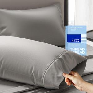 THREAD SPREAD 100% Cotton King Size Pillow Cases Set of 2 - Luxury 400 Thread Count Pillow Cases King Size (Dark Grey), Soft Cooling Breathable & Durable Sateen Weave Hotel Quality Cotton Pillowcases