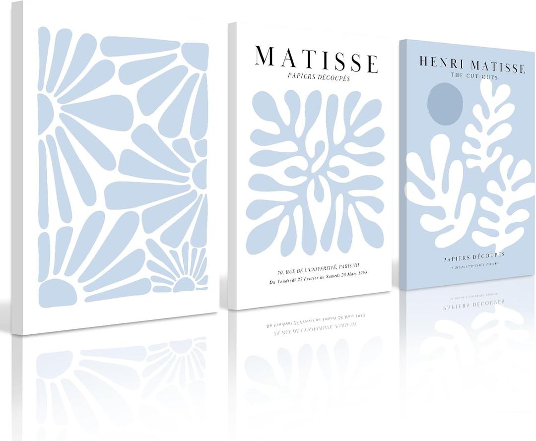Henri Matisse Wall Art Prints Blue Abstract Matisse Canvas Wall Decor Aesthetic Preppy Wall Art Blue Matisse Posters Artwork Flower Minimalist Pictures for Room Bedroom 16x24x3 Inch Wrapped Canvas