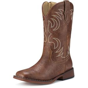 Rollda Kids Cowboy Boots for Boys Girls Western Square Toe Cowgirl Boots with Walking Heel (Toddler/Little Kid/Big Kid), Size 13