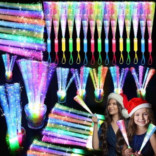 SHQDD 38 PCS Glow Sticks Bulk, Glow Fiber Optic Sticks, LED Light Wands, Glow in The Dark Party Supplies, Fiber Optic Wands for Weddings, Flashing LED Party Favors, Colorful Light Sticks