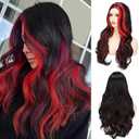 Black and Red Long Culry Wavy wig for Women Natural Hair for Cosplay Halloween Costume Party Daily Party Use
