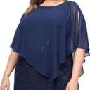 S.L. Fashions Women's Short Sequin Lace Beaded Capelet Overlay Dress (Blue) 18W