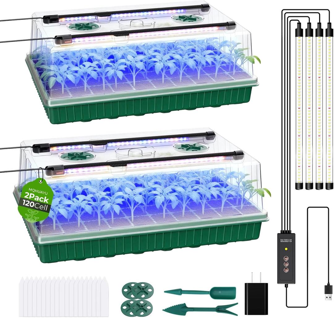120 Cells Seed Starter Tray with Grow Light, Smart Timer Seedling Starter Kit with Humidtiy Dome, 3/6/12H TimerGermination Kit For all plants including cucumbers, tomatoes etc.Plant Seed2Pack