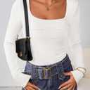 ZESICA Women's Long Sleeve Shirts 2026 Spring Fashion Square Neck Slim Fit Basic Going Out Tops Trendy Outfits (White, L)