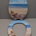 Angol Shiold Elongated Toilet Seat Molded Wood Toilet Seat with Quietly Close and Quick Release Hinges, Easy to Install also Easy to Clean (Elongated, Beach) (Elongated-18.5)