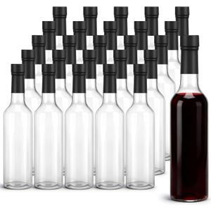 Potchen 25Pcs Plastic Wine Bottles with Screw Lid and Shrink Capsules Caps Seals, Empty Clear Long Neck Bottles for Christmas Homemade Drinks Gift Coquito Vanilla Extract Limoncello (Black,500ml)