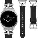 Wearlizer Leather Bands Compatible with Samsung Galaxy Watch 8 Band 40mm 44mm/Watch 8 Classic 46mm, Dressy Designer Slim Leather Strap Wristband Accessories with D-Shape Metal Buckle for Women (Black/Silver)