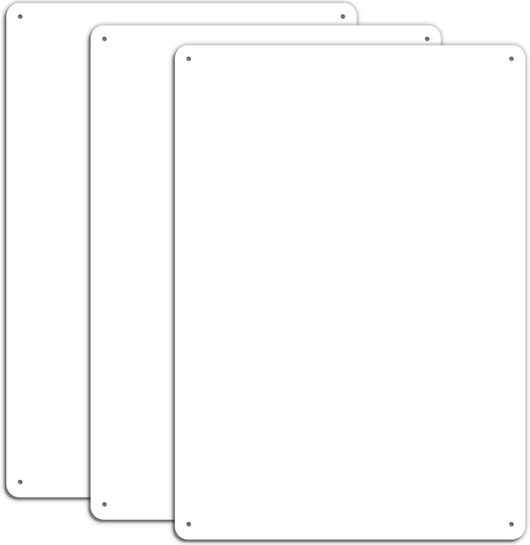 MUXYH 3 Pack White Sign Blanks, 12 x 8 Inches, .40 Sturdy Rust Free Aluminum Metal Signs White Color Blank Sign, Waterproof, Easy Mounting, Indoor or Outdoor Use