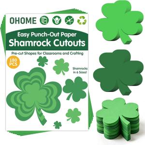 St Patricks Day Decorations - 180 PCS Shamrock Cutouts Pre-Cut Set | St Patricks Day Party Favors Supplies Accessories Decor for School Class - Spring Decor Shamrock Crafts Stickers for Bulletin Board