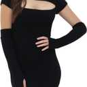 Short Sweater Dress for Women Cutout Sexy Bodycon Ribbed Knit Separate Sleeve 2025 Fall Winter (Black, L)