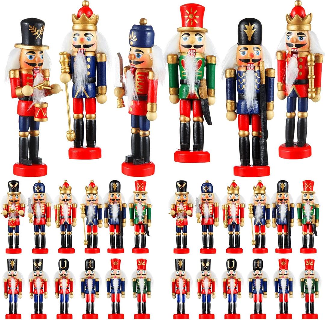 Aoriher 24 Pcs Christmas Nutcracker Ornament Small Wooden Soldier Hanging Decorations Nutcracker Figure Ornament for Christmas Figure Decoration