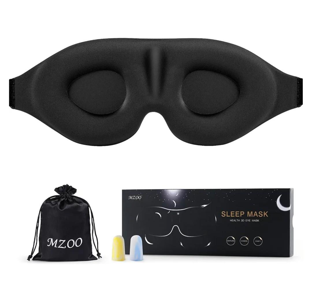 MZOO Luxury Sleep Eye Mask for Side Sleeper Men Women, Zero Eye Pressure 3D Sleeping Mask, Light Blocking Patented Design Night Blindfold, Soft Eye Shade Cover for Travel, Black