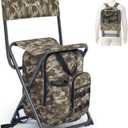 X Strike Fishing Chair with Cooler and Backrest, Folding Backpack Chair for Adults up to 350 lbs, Fishing Stools Portable for Outdoor, Camping, Hiking