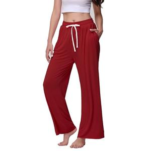 Veseacky Christmas Womens Pajama Pants Cozy Soft Sleepwear Loose Fit Elastic Waist Bottoms with Pockets(Wine Red,M)