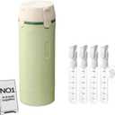 4 in 1 Travel Dispenser Bottle for Flying Essentials Camping Toiletries Pump Leak Proof Size Portable Containers for Shampoo Lotion Creams Body Wash Conditioner Refillable Attached Label (Green)