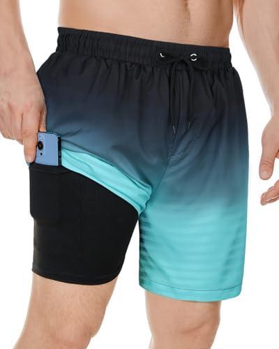 Men's Swim Trunks Board Shorts Quick Dry Mens Swimming Trunks with Compression Liner, XL