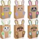 Sanixin 24Pcs Easter DIY Craft Bags for Kids Kraft DIY Bunny Paper Gift Bags with Handles for Classroom for Spring Holidays Party Decorations