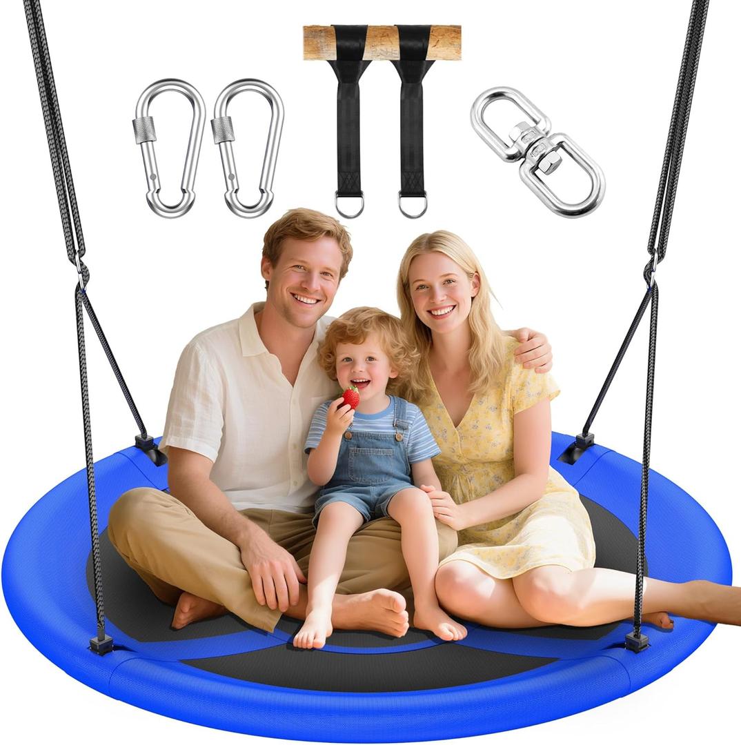 43" Saucer Tree Swing for Kids Adult, 700lbs Weight Capacity, Waterproof Flying Saucer Swing with Adjustable Hanging Straps, Swing Seats for Backyard Outdoor Indoor Playground, Blue