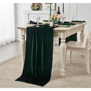Velvet Table Runner ,Soft Luxurious Fall Table Runners 120 Inches Long,for Wedding Bridal Shower Thanksgiving Christmas Decoration,20*120 Inches, Emerald Green