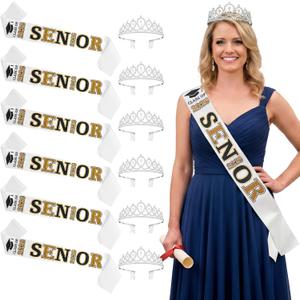 Janinka 6 Pcs Senior Sash 2026 Graduation Satin Sash with Glitter Letter Silver Crown Tiaras Cheer 2026 Gifts for Graduation Party Cheerleader Prom Photos Celebration(Black)