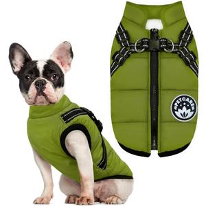 PETCARE Winter Dog Coat with Harness Built in Waterproof Dog Jackets Warm Pet Fleece Vest Windproof Snow Jacket Snowsuit Reflective Dogs Cold Weather Coats for Puppy Dogs Cats (2XL(Chest 19.7" Suggest 16-22 lbs), Green)