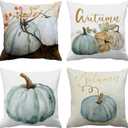 Emvency Set of 4 Decorative Throw Pillow Case Cover Autumn Pumpkins White Blue Gray Pumpkin Fall Watercolor Home Square Decor Pillow Cases Covers Cushion Sofa Size 18x18 Inches Double Sided