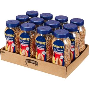 PLANTERS Peanuts, Dry Roasted Peanuts, Lightly Salted Snack Mix, Snacks for Adults - 16 oz. Jars, Pack of 12 PLANTERS Nuts (EXP 08/14/26)