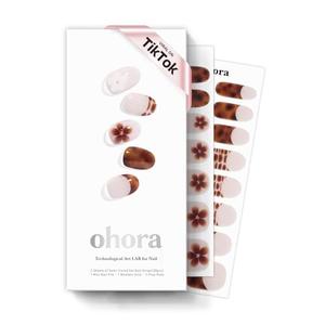 Ohora Semi Cured Gel Nail Strips (N Tiki Tortoise) - Works with Any Lamps, Salon-Quality, Long Lasting, Easy to Apply & Remove - Includes 2 Prep Pads, Nail File & Wooden Stick