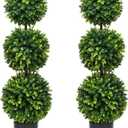 Lvydec 2 Pack Artificial Boxwood Topiary Tree, 3ft Topiary Ball Tree Potted Plants Decoration for Front Door Porch Home Living Room, Indoor/Outdoor Use