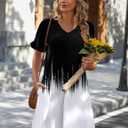Zeagoo Summer Casual Dresses for Women A Line Sun Dress Ruffle Short Sleeve V Neck Floral Tshirt Dress with Pockets (Black, XXL)