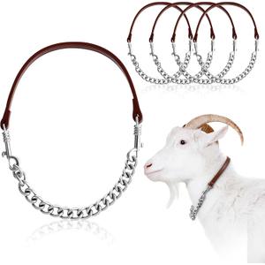 Misdary 2 Pcs Goat Show Collar Adjustable Iron Goat Chain Halter 14''-24'' Long for Sheep Horse Dog Cow Calf Farm Animal Supplies Accessories Animal Lovers Gift (14'',Brown)
