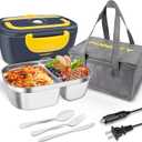 Electric Lunch Box Food Warmer, 80W Food Heater 3 in 1 12/24/110V for Car and Home, Lunch Heating Microwave for Truckers with 304 Stainless Steel Container, Heated Food Box with Tableware