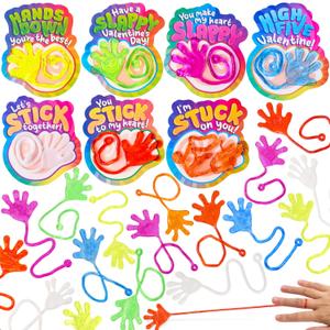 JOYIN 28 Pack Valentine's Day Sticky Hands with Cards, Classroom Exchange Gift for Kids, Classroom and Holiday Reward Prizes, Party Favors, Valentine Greeting Cards