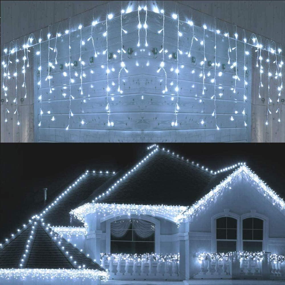 2 Pack 720LEDs Waterfall Icicle Christmas Lights Cool White - Multifunction 8 Modes, Timer Clear Cable Indoor/Outdoor Low Voltage Waterproof Curtain Light Christmas Decoration