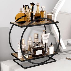 Perfume Organizer for Dresser, Black Bathroom Counter Organizer, 2 Tier Vanity Makeup Organizer, Bathroom Organizer and Storage for Skincare Cosmetic Perfume Display Stand for Bedroom Decor (Black Brown)