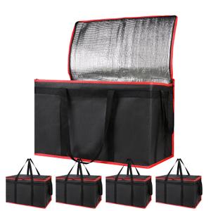 Bodaon 4-Pack Cooler Insulated Food Delivery Bag for Doordash/Uber Eats, XXX-Large Thermal Bags for Catering/Hot Pizza, Travel/Camping Essentials/Picnic/Grocery Reusable Warmer Frozen, Black-Red Edge