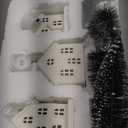 7PCS Christmas Village Sets - 3 LED Lighted Ceramic White Houses with 4 Decorative Christmas Trees Remote Control Led Candles for Xmas Home Tabletop Mantel Shelf Decor