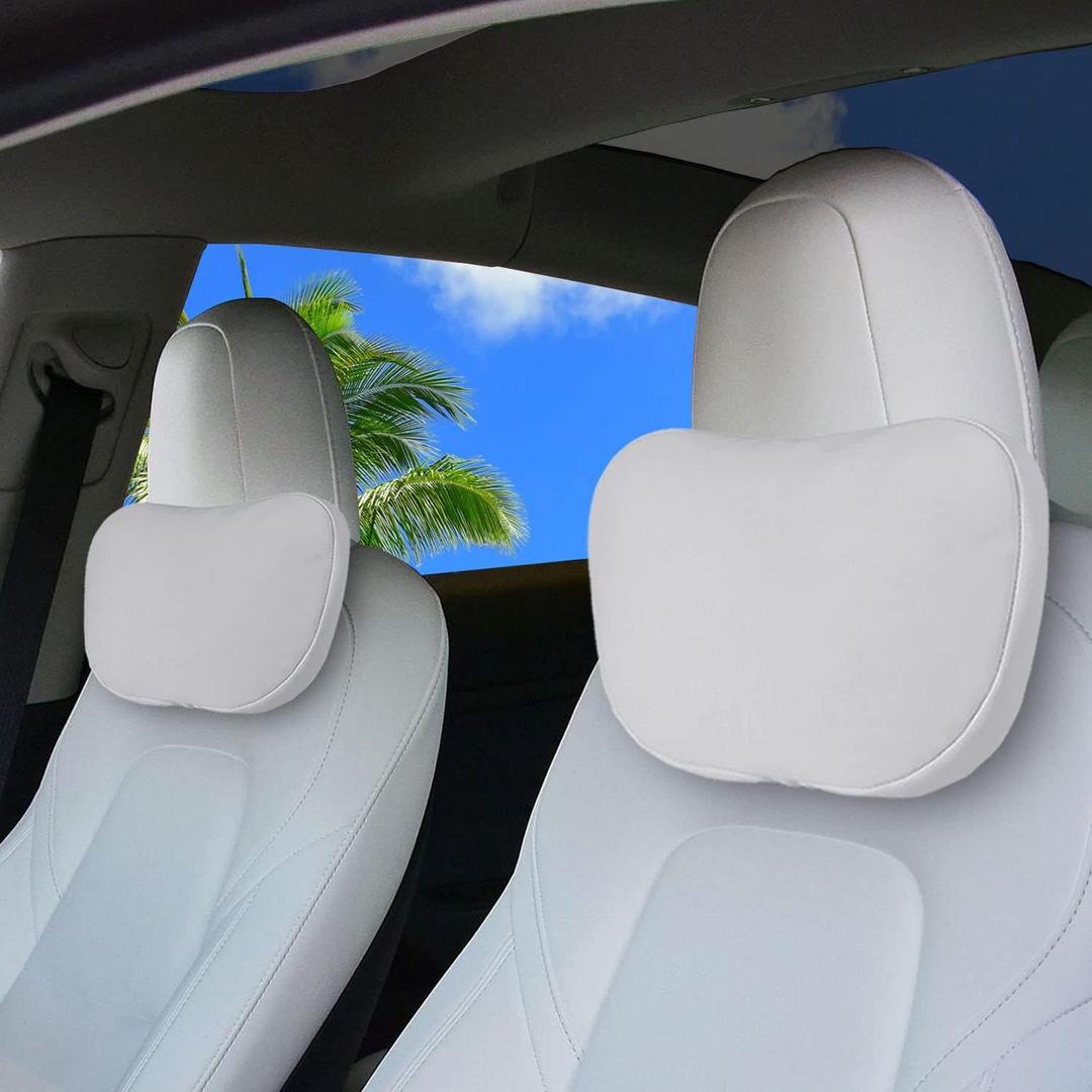 2 Pack Car Headrest Neck Pillow Fits for Tesla Model 3 Model Y S X & Cybertruck Accessories,Car Seat Pillow Head Neck Rest Cushion(Upgrade White)