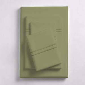 Linen Home 100% Cotton Marrow Percale Sheets California King Size, Oil Green, Deep Pocket, 4 Pieces Set- 1 Flat, 1 Fitted and 2 Pillowcases, Crisp Cool and Long Staple Strong Bed Linen