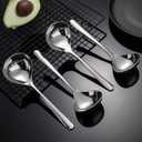 Soup Spoons Stainless Steel Ramen Spoon Set of 4 Heavy Duty Big Spoon Mirror Polished Asian Soup Spoons (Short Handle)