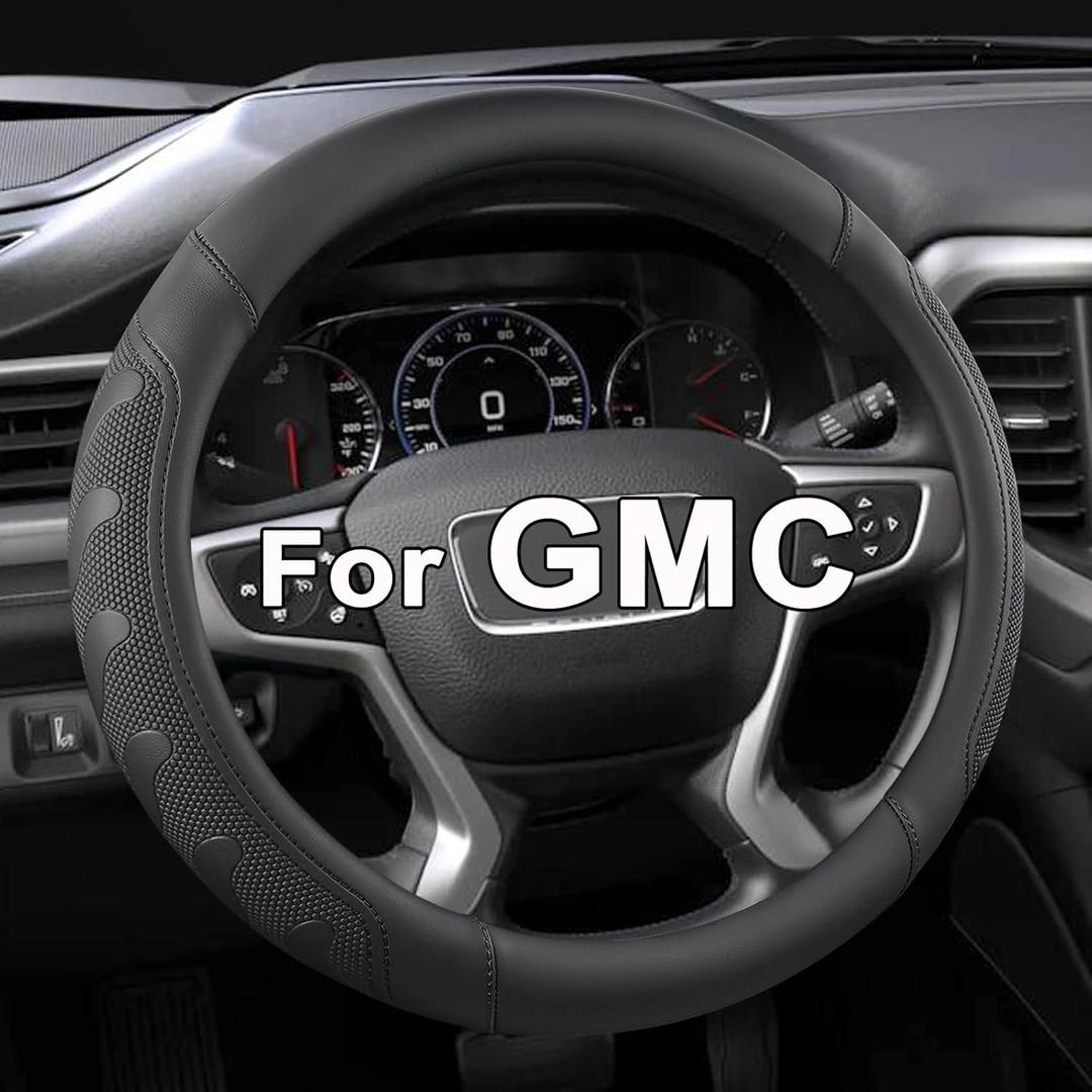 GIANT PANDA Steering Wheel Cover for GMC Sierra Acadia Terrain Yukon(Black-Standard Size) (Standard size (14.5''-15''))