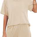Ekouaer Women's 2 Piece Pajama Sets Short Sleeve Lounge Sets Soft Round Neck Top and Shorts Sleepwear (S)