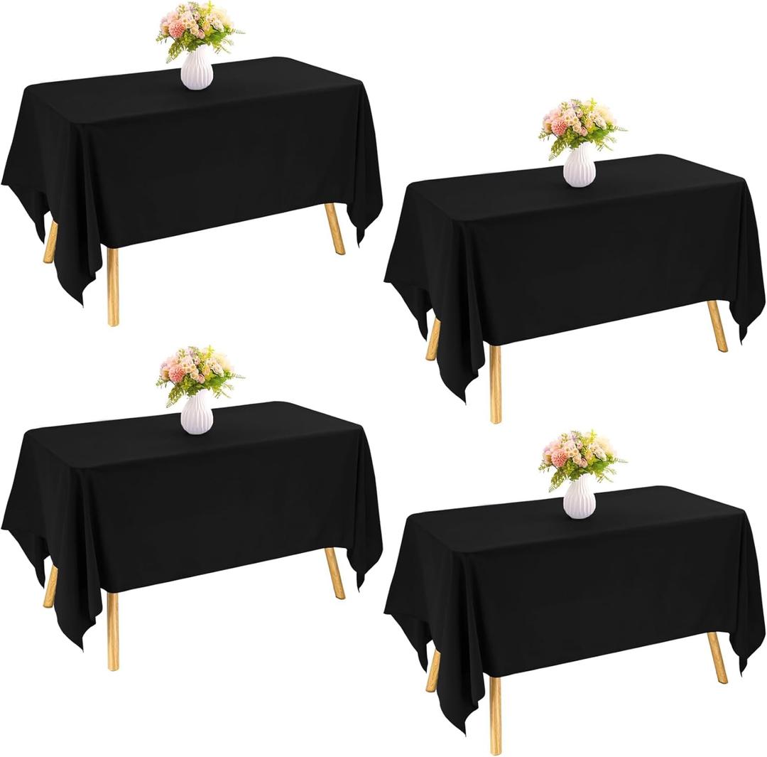 4 Pack Rectangle Tablecloth 30x60 Inch Black Washable Polyester Table Cover for Wedding Dining Table Buffet Parties Banquet Decoration（Black）