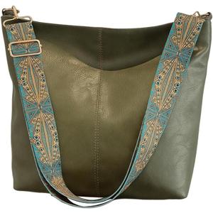 Hobo Crossbody Bag Vegan PU Leather Wide Guitar Strap Purses Stylish Boho Shoulder Tote Bucket Bag with Zipper for Women Working Shopping Traveling Daily Use Gifts(Green)