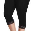 Kotii Women's Plus Size Lace Trim Capri Leggings Stretch Crop Leggings Summer Tights Pants (Black, XL)