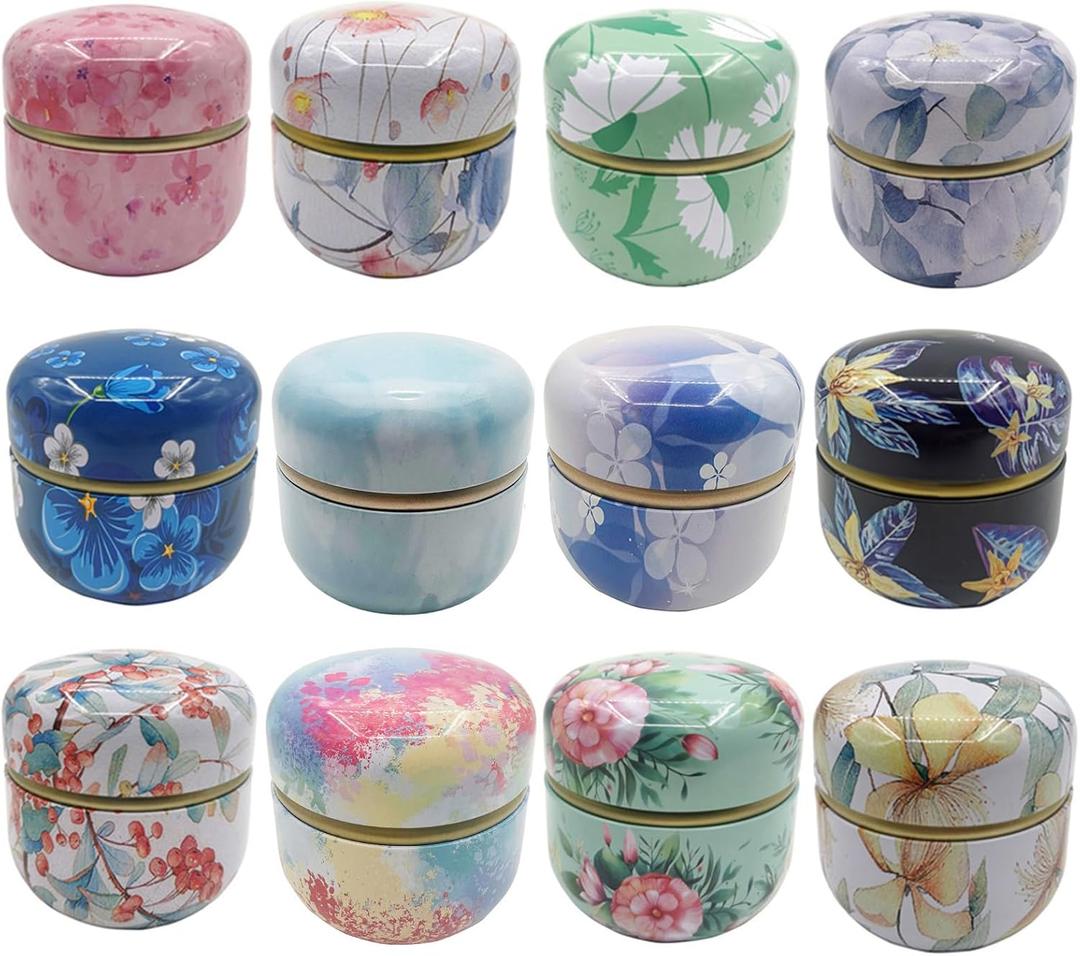 12-Pack Empty Tea Tin Can Candle Containers Loose Tea Tin Box With Lid Sealed Jar Scented Tea Storage Metal Coffee Candy Cans Gift Storage Jewelry Boxes Round Can