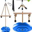 KINSPORY Disc Swing for Kids, Swing Set Accessories, 7FT Height Adjustable Gym Monkey Bars, Hanging Tree Seat for Backyard, Outdoor Play Equipment - Blue