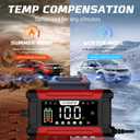 12V 10-Amp Battery Charger, 9 Stage Smart Trickle Charger Maintainer Red | Battery Desulfator, Memory Function, LED Screen, Temperature Compensation, for Car Truck Motorcycle Boat LiFePO4 Lead Acid
